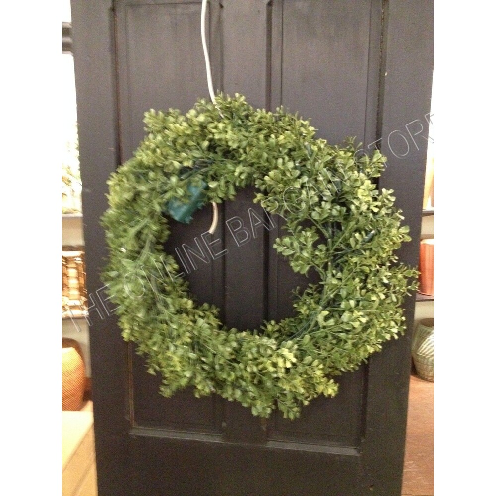Frontgate Grandinroad Cordless Boxwood Christmas Door Hanging Wreath Prelit 27"